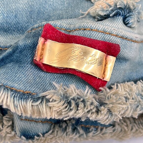 '90s Vintage Acid-Wash Rose Embroidered Destroyed Goth Denim Jeans Vest Size 6 - Picture 11 of 13